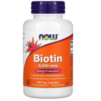 Біотин (Вітамін В7), NOW, Biotin 5000 мкг 120 веган капс