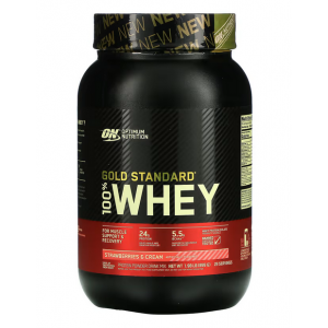 Сывороточный изолят, Optimum Nutrition, 100% Whey Gold Standard - 909 г - Клубника со сливками