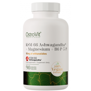 Ашваганда + Магний, В6, OstroVit, KSM-66 Ashwagandha + Magnesium + B6 P-5-P - 90 капс