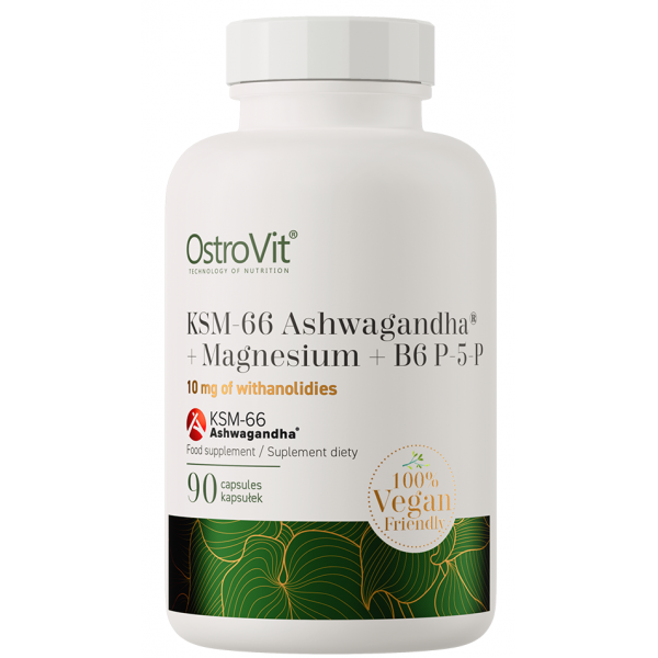 Ашваганда + Магний, В6, OstroVit, KSM-66 Ashwagandha + Magnesium + B6 P-5-P - 90 капс
