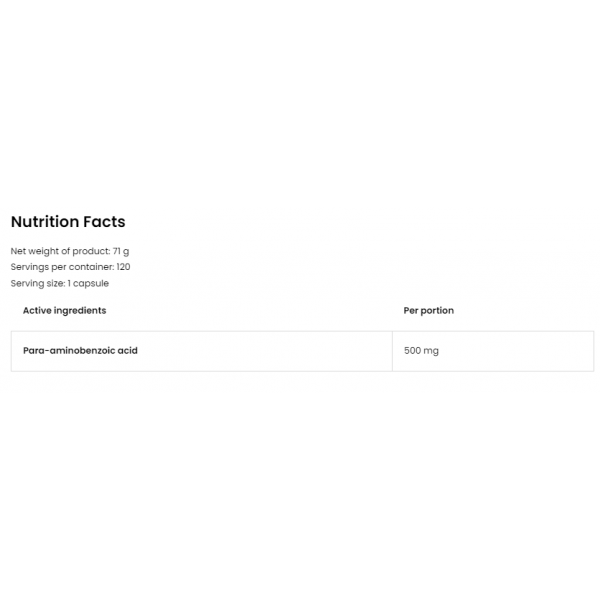 Пара-аминобензойная кислота (Витамин В10), OstroVit, Paba (Vegan) - 120 веган капс