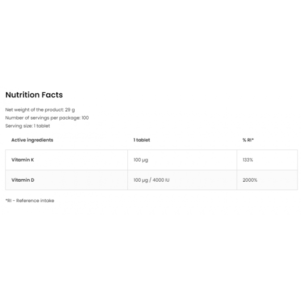 Вітамін Д3 4000 МО + К2, OstroVit, Vitamin D3 4000 + K2 - 100 таб