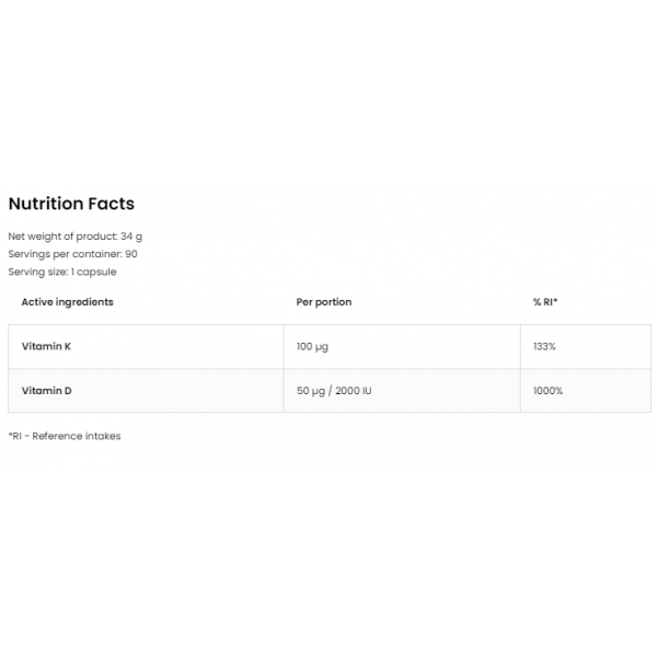 Д3 + К2 витамины, OstroVit, Vitamin D3+K2 - 90 гель капс