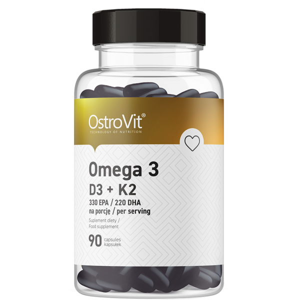 Омега 3 с витаминами D, E, K2, OstroVit, Omega 3 D3+K2 - 90 гель капс