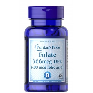 Фолат (Фолиевая кислота) 400 мкг, Puritan's Pride, Folic Acid 400 мкг- 250 таб