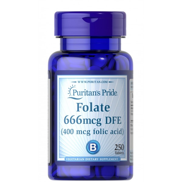 Фолат (Фолиевая кислота) 400 мкг, Puritan's Pride, Folic Acid 400 мкг- 250 таб