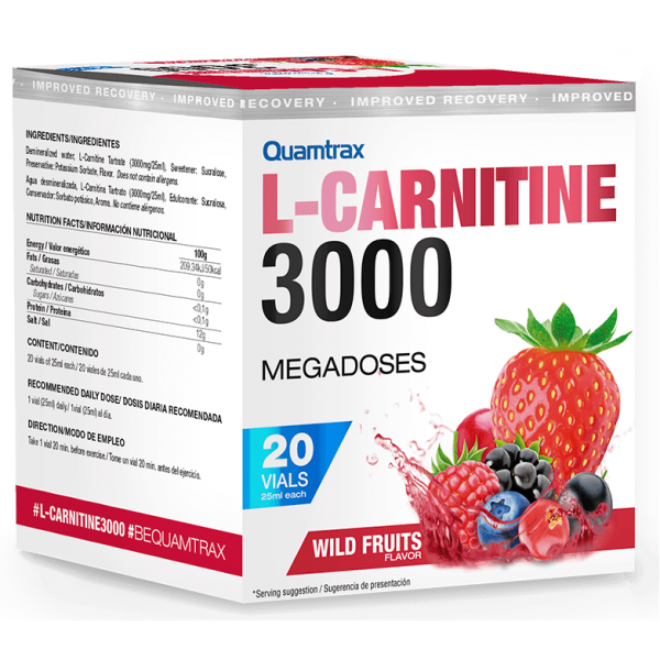 Л-карнитин в шотах, Quamtrax, L-Carnitine 3000 - 20 ампул