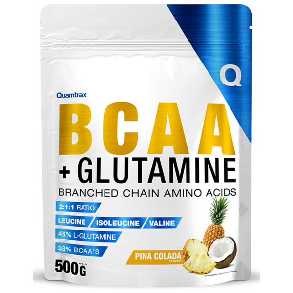 Аминокислоты ВСАА + Глютамин, Quamtrax, BCAA 2:1:1 + Glutamine - 500 г