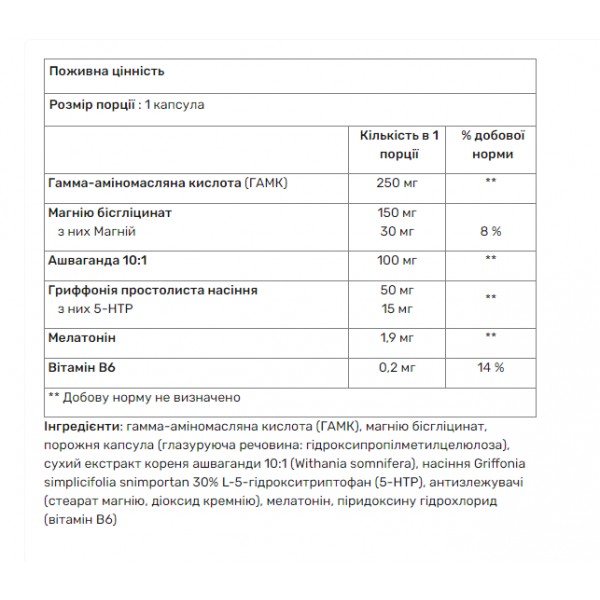 Мелатонин + 5 НТР, ГАМК, Витамин В6, Quamtrax, Melatonin Plus - 90 капс