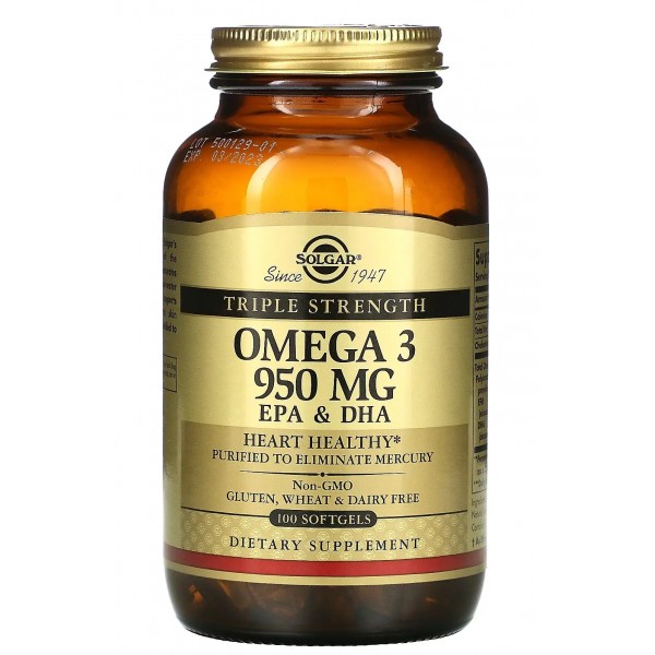 Рыбий жир Омега-3 ЭПК/ ДГК 950 мг, Solgar, Omega-3 EPA & DHA 950 mg - 100 гель капс