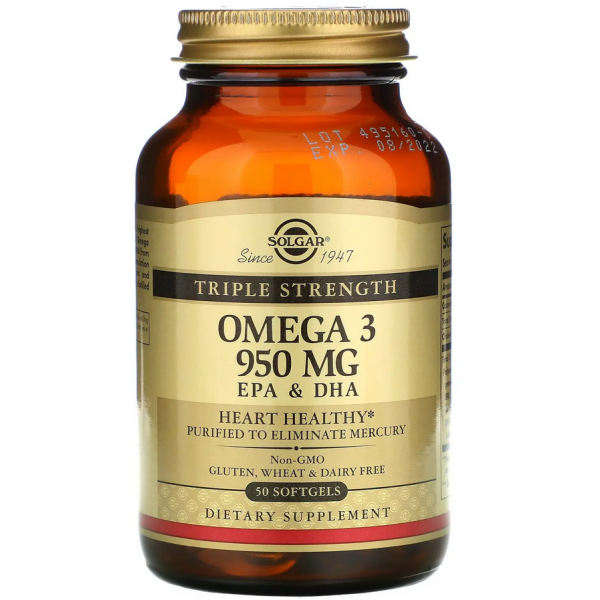 Высококонцентрированная Омега-3 ЭПК/ ДГК 950 мг, Solgar, Omega-3 EPA & DHA 950 mg - 50 гель капс