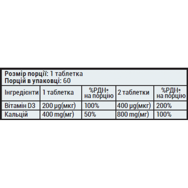 Кальцій + Вітамін Д3, Sporter, Calcium 400 мг +D3 - 60 таб