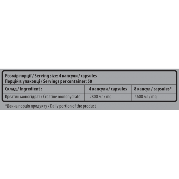 Креатин моногидрат в капсулах по 700 мг, Sporter, Creatine monohydrate - 200 капс