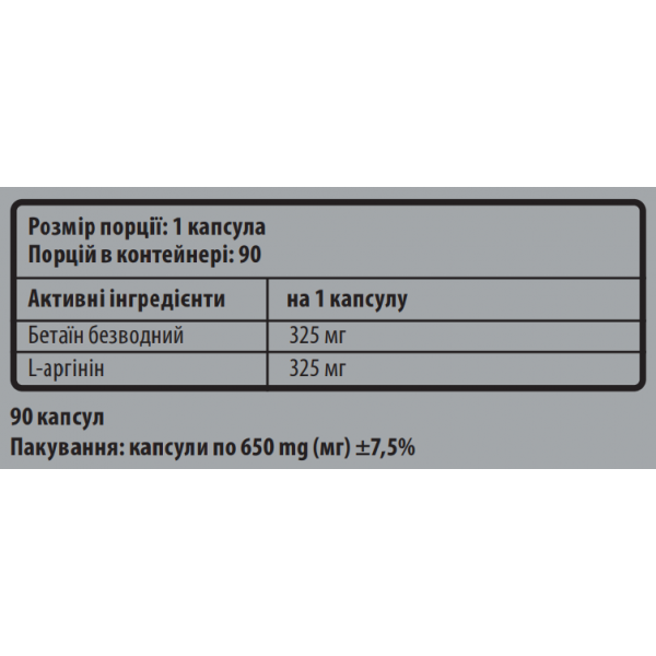 Бетаин + Аргинин, Sporter, Betaine & Arginine - 90 капс