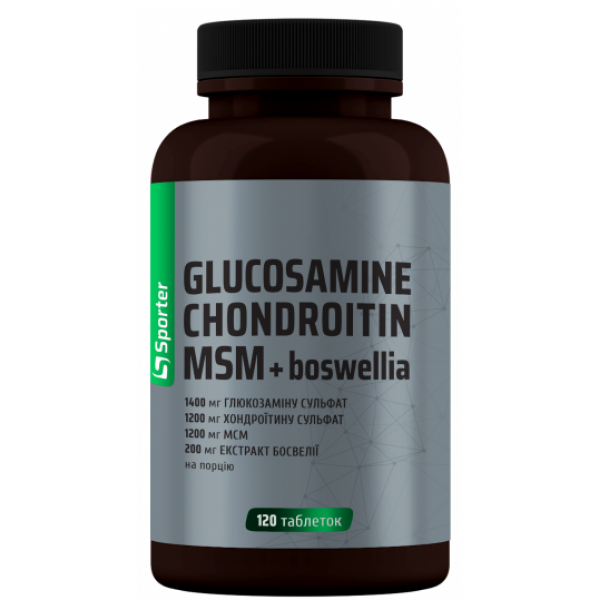 Базовый хондропротектор, Sporter, Glucosamine/Chondritin/MSM + Boswellia - 120 таб