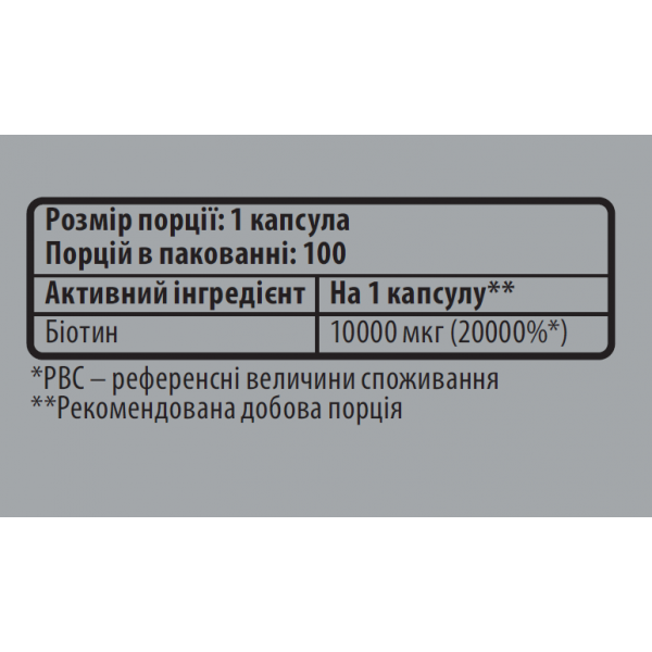 Біотин, Sporter, Biotin 10.000 мкг - 100 капс Біотин, Sporter, Biotin 10.000 мкг - 100 капс
