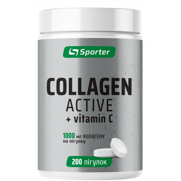 Колаген пептид 1000 мг, Sporter, Collagen Active + Vit C 1000 мг - 200 таб