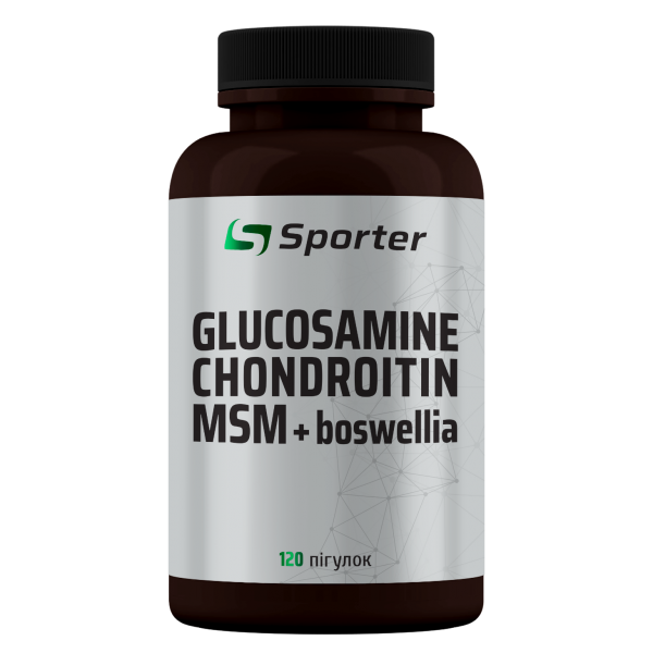Глюкозамін Хондроітин МСМ + босвелія, Sporter, Glucosamine Chondroitin MSM + Boswellia - 120 таб