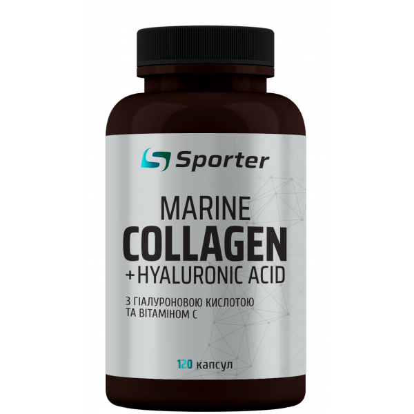 Рыбный коллаген с гиалуронкой, Sporter, Marine Collagen + Hyaluronic Acid – 120 капс
