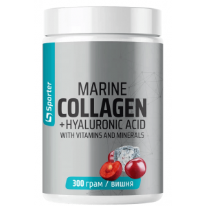 Пептиды рыбного коллагена, Sporter, Marine Collagen + Hyaluronic Acid – 300 г - Вишня
