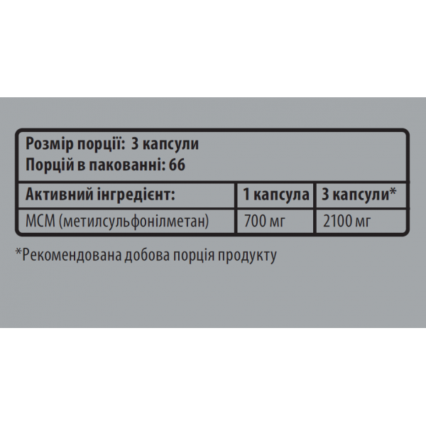 Сірка, МСМ (Метилсульфонілметан), Sporter, MSM 700 мг - 200 капс Сірка, МСМ (Метилсульфонілметан), Sporter, MSM 700 мг - 200 капс