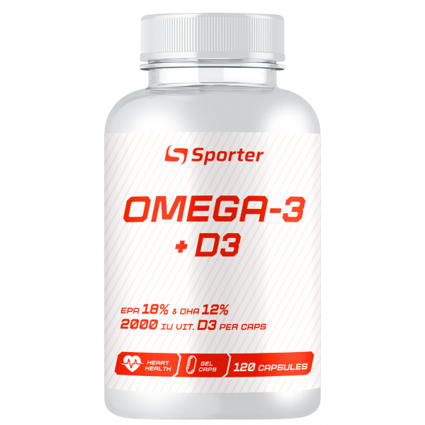 Рыбий жир Омега 3 + Д3 (180 ДГК / 120 ЕПК), Sporter,Omega 3 + D3 - 120 гель капс