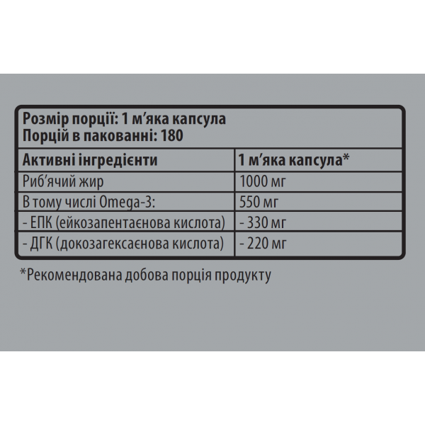 Омега-3 жирні кислоти (55% ЕПК+ДГК), Sporter, Omega-3 Ultra Gold - 180 гель капс Омега-3 жирні кислоти (55% ЕПК+ДГК), Sporter, Omega-3 Ultra Gold - 180 гель капс