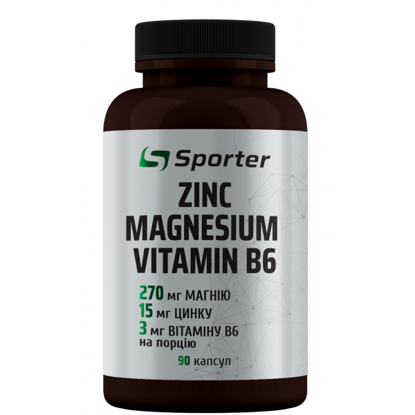 Цинк, Магній + В6, Sporter, Zinc Magnesium Vitamin B6 - 90 капс