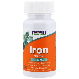 Залізо (бісгліцинат заліза), NOW, Iron 18 мг - 120 капс
