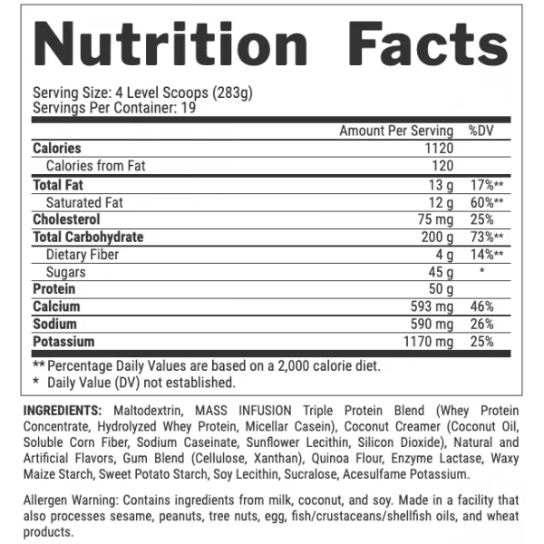 Гейнер високовуглеводний, Nutrex Research, Mass Infusion - 5,45 кг