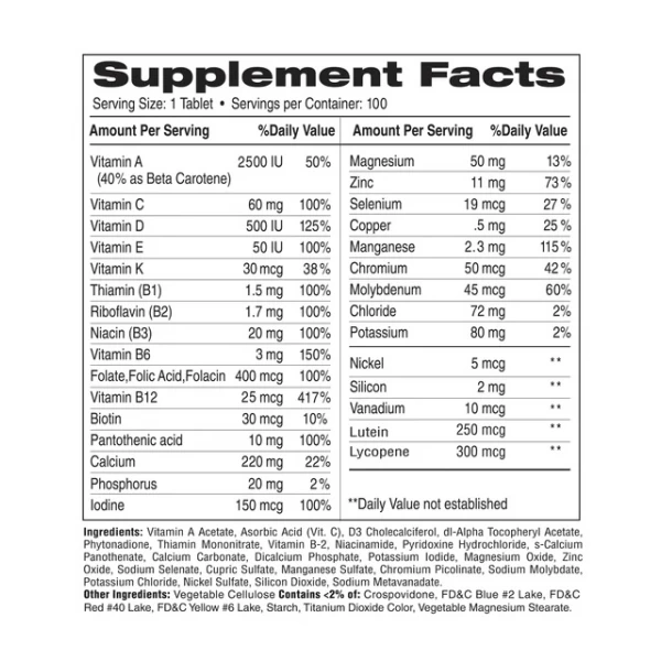 Базові вітаміни для чоловіків, Earths Creation, Multivitamin Century (A thru Z) Senior - 100 таб