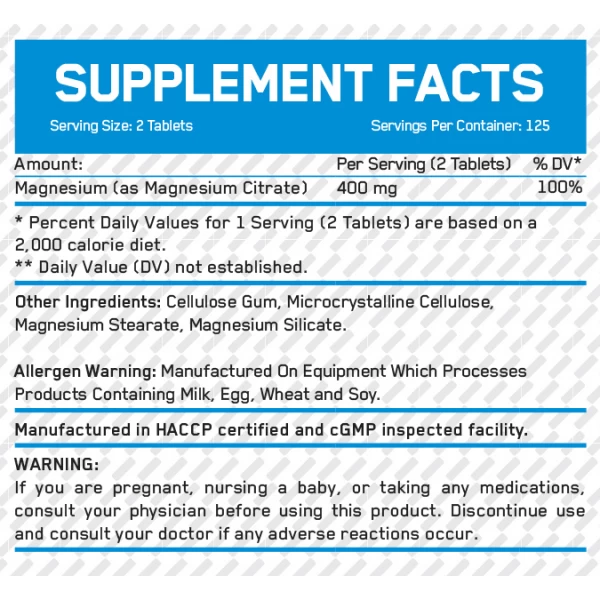 Магний 200 мг (цитрат), Everbuild Nutrition, Magnesium Citrate 200 мг - 100 таб