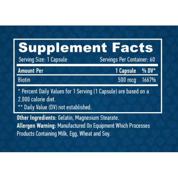 Біотін (Вітамін В7) 500 мкг, Haya Labs, Biotin 500 мкг - 60 капс