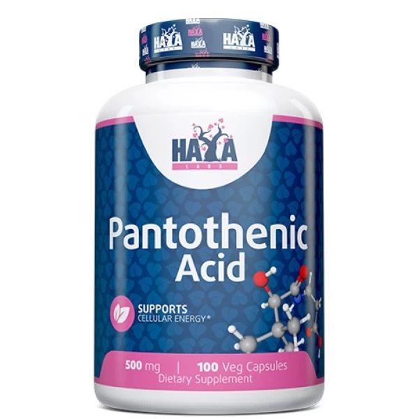 Пантотенова кислота (Вітамін В5), Haya Labs, Pantothenic Acid 500 мг - 100 веган капс