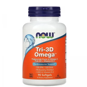 Омега-3 (330 ЭПК / 220 ДГК) + Д3, NOW, Tri-3D Omega-3 - 90 гель капс