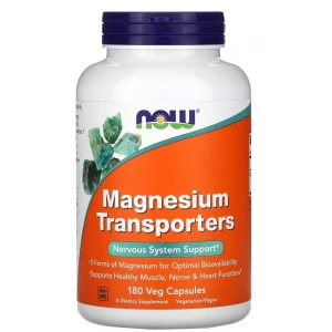 Магний для здоровья нервоной системы (5 форм Магнія), NOW, Magnesium Transporters - 180 веган капс