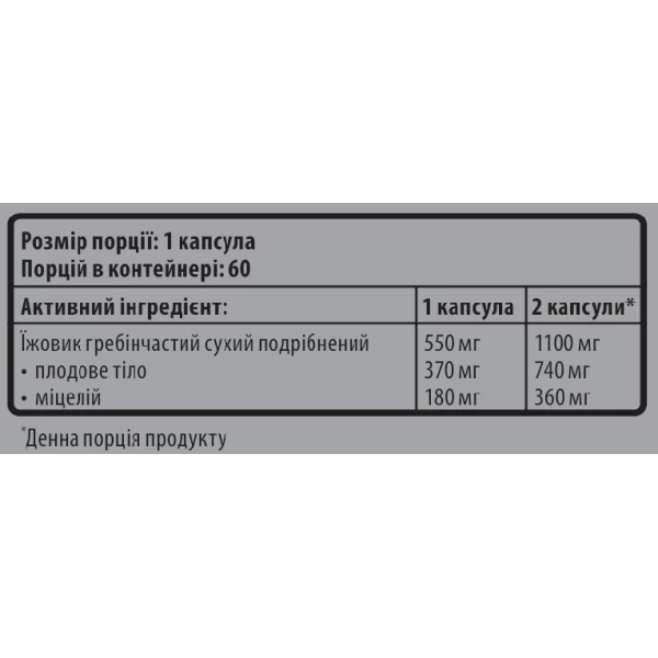 Гриб Львиная грива (Ежовик / Гериций), Sporter, Lion's Mane 550 mg - 60 капс