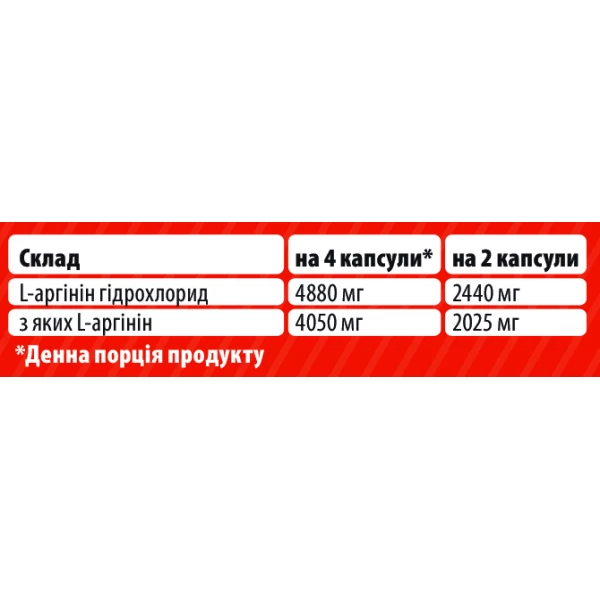 Л-Аргінін гідрохлорид, Sporter, L - Arginine HCL - 90 капс