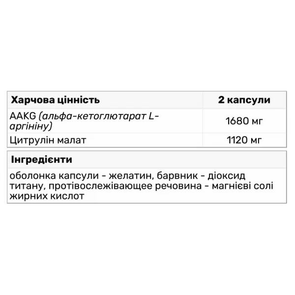 Бустер оксиду азоту (Аргінін + Цитрулін), Trec Nutrition, AAKG Mega Hardcore - 240 капс